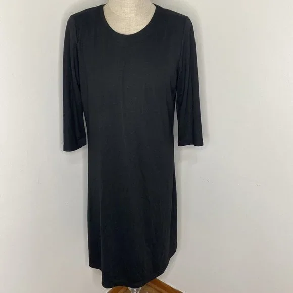 Susan Graver | Dresses | Susan Graver Black Dress Sz L Midi 34 Sleeve Crew  Neck Casual Stretch | Poshmark